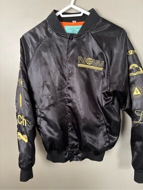 Arcade Fire Everything Now Black Jacket with Bright Orange Lining